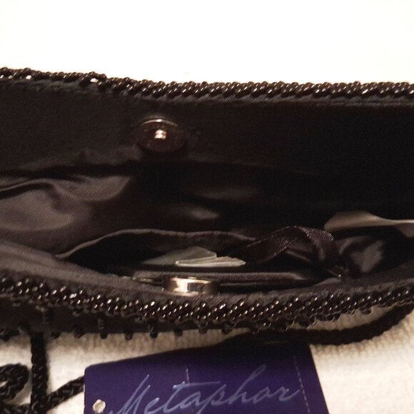 Metaphor Vintage Black Beaded Formal Evening Clutch Bag with Mirror EUC - Picture 6 of 12